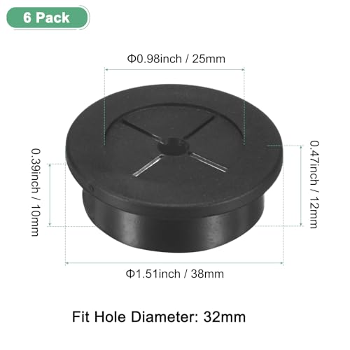 M METERXITY 6-Pack Rubber Grommets for Wiring 32mm Desk Grommet Double-Sided Flexible Cable Cord Grommet Desk Hole Cover for Cables/Wires Through Protection Cable Grommet [Black] - size: 32mm