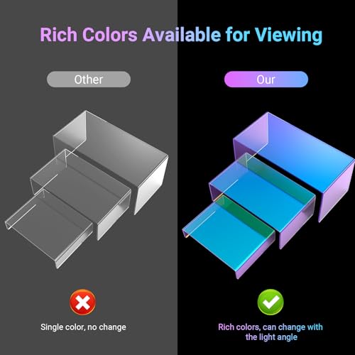 12 PCs Small Iridscent Risers Display Stands 3 Tiers Desktop Acrylic Shelves Small Cake Dessert Holder Products Stand for Collectibles Shoes Jewels Pop Figure (Iridescent2) - color: Iridescent 12 PCs