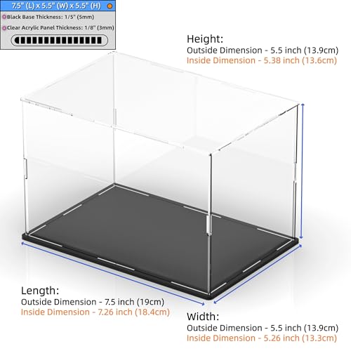 Acrylic Display Case for Mini Hermet, Clear Collectible Display Box with Matte Black Base, Dustproof Acrylic Showcase, Easy Self Assembly Storage Boxes for Art Figurine and Action Figures - size: 7.5 x 5.5 x 5.5 inch