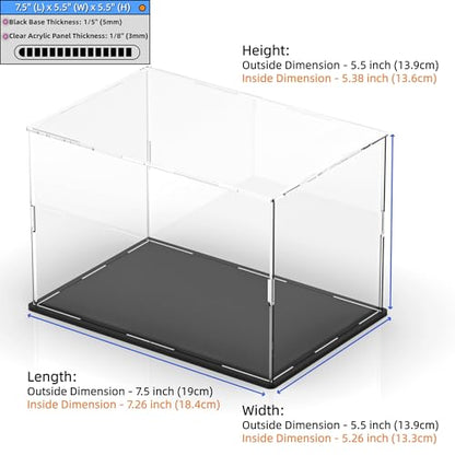 Acrylic Display Case for Mini Hermet, Clear Collectible Display Box with Matte Black Base, Dustproof Acrylic Showcase, Easy Self Assembly Storage Boxes for Art Figurine and Action Figures - size: 7.5 x 5.5 x 5.5 inch
