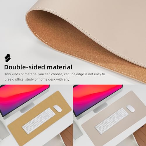 Leather Desk pad Protector, Large Desk mat with Natural Cork & PU Leather,Mouse pad,Non-Slip Office Desk Mat,Waterproof Desk Writing Pad for Office and Home (47in*17in, Beige) - color: Beige, size: 47" x 17"