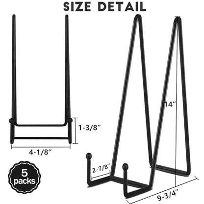 IBosins 5 Pack 14 Inch Plate Holder Display Stands, Large Metal Black Frame Stand for Picture, Book, Photo Easel, Creation, Collectibles - color: Black, size: 14 Inch