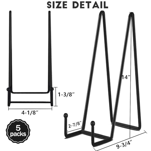 IBosins 5 Pack 14 Inch Plate Holder Display Stands, Large Metal Black Frame Stand for Picture, Book, Photo Easel, Creation, Collectibles - color: Black, size: 14 Inch