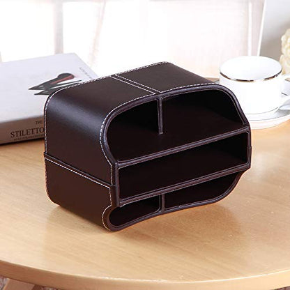 PUSU Remote Control Holder PU Leather 360 Degrees Rotatable Desktop Supply Organizer Storage Box for Controllers Media Stationery Nightstand TV Caddy E-reader iPad Phone Pen/Pencil Cosmetic(Brown) - color: A Brown