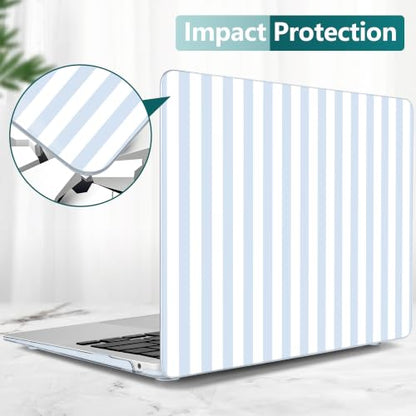 DONGKE Case for MacBook Air 13 Inch (2021-2018 Models A2337 M1/A2179/A1932), Blue & White Stripes Hard Shell Case with Keyboard Protector, Compatible with Retina Display and Touch ID - color: Blue & White Stripes