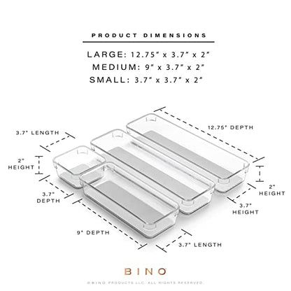 BINO | 4-Piece Drawer Organizer Bin Set - Grey, Small | THE MODULAR+ | Multi-Purpose Storage | Soft-Grip Lining and Non-Slip Rubber Feet | Durable | BPA-Free | Desk Drawer Organizer | Vanity - size: Small