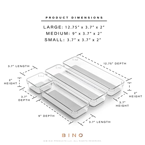 BINO | 4-Piece Drawer Organizer Bin Set - Grey, Small | THE MODULAR+ | Multi-Purpose Storage | Soft-Grip Lining and Non-Slip Rubber Feet | Durable | BPA-Free | Desk Drawer Organizer | Vanity - size: Small