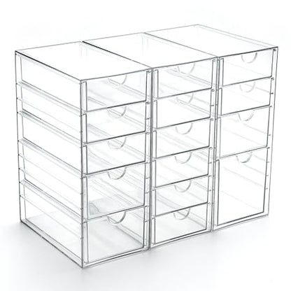Prsildan 15 Drawers Teacher Toolbox Acrylic Containers, Set of 3 | Clear, Pens Markers Stickers Hardware Storage, Office Desk Kitchen Cabinet Garage Organizer - style: 15 Drawers