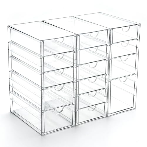 Prsildan 15 Drawers Teacher Toolbox Acrylic Containers, Set of 3 | Clear, Pens Markers Stickers Hardware Storage, Office Desk Kitchen Cabinet Garage Organizer - style: 15 Drawers