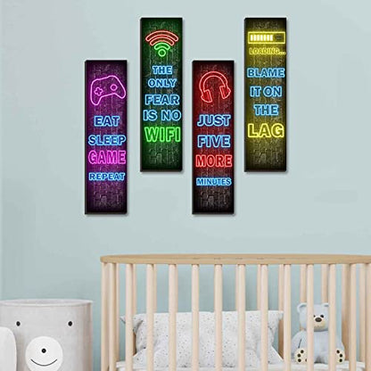 Neon Gaming Wall Art Set for Boys Bedroom