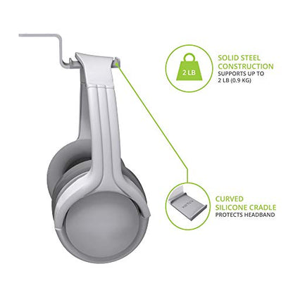 Kanto HH Universal Under Desk Headphone Hook - White - Solid Steel Construction - Mount using 3M adhesive or 2 included screws - color: White