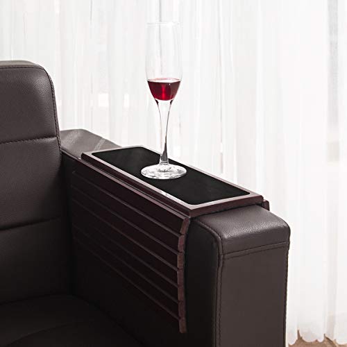 GEHE Couch Arm Tray Table, Flexible/Foldable Sofa Armrest Tray, Couch Armrest Table Cup Holder Great for Drinks Snacks Remote Control, Portable Side Table and Anti-Slip Bottom - color: Mahogany
