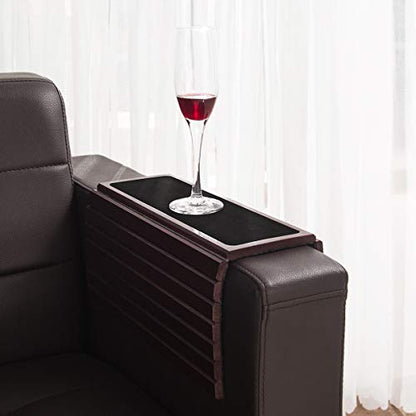 GEHE Couch Arm Tray Table, Flexible/Foldable Sofa Armrest Tray, Couch Armrest Table Cup Holder Great for Drinks Snacks Remote Control, Portable Side Table and Anti-Slip Bottom - color: Mahogany