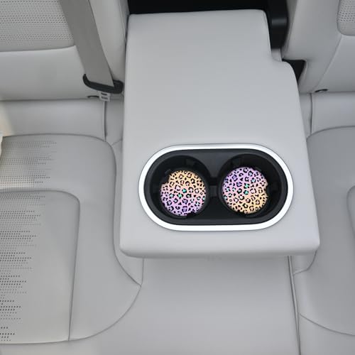 Cute Gradient Leopard Ceramic Cup Holders Car Coasters Set for Women/Men,Drink Cup Car Holder Coasters with A Finger Notch 2.56" Pack of 2 - color: Gradient Leopard