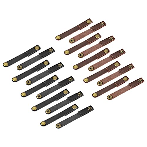 MECCANIXITY Pack of 20 Leather Cable Straps Cable Ties, Cord Organizer, Portable Cable Management for USB Cables, Headphone Wires, Black/Brown - color: Black,brown