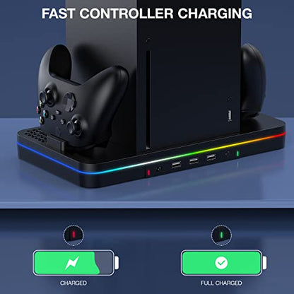 Cooling Fan Charging Stand for Xbox Series X/S Console, Vertical Dual Controller Charger Station Accessories with 2 X 1100mAh Rechargeable Battery, Fast Charging Station with 3 USB Ports&Headset Stand - size: Cooling Charging Stand + Battery Packs