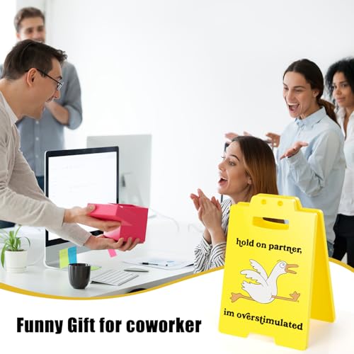 Funny Goose Desk Sign - Chaotic "Overstimulated" Meme Humor Office Decor, Gag Gift for Coworkers & Gamers, ADHD Anxiety Sensory Overload Warning Sign - style: Funny Goose