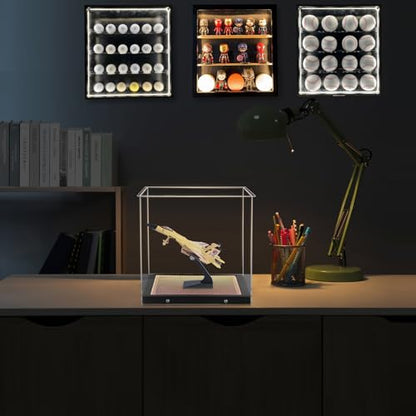 Clear Acrylic Display Box for Collectibles Action Figures Dollhouse 3-D Puzzle Basketball Mini-Helmet Model Cars Planes, with Dimmable LED Light Showcase - size: 11.22"x11.22"x11.22"