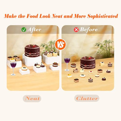 7PCS Buffet Risers Acrylic, 10" to 4" Large Tiered Display Stands for Desserts, Jewelry & Collectibles - Hollow Nesting, Easy Storage - Sturdy White Display Riser for Party, Wedding & Retail Counter - color: 7PCS White