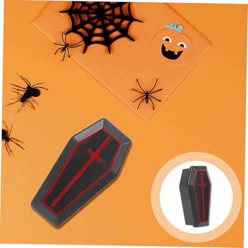 Coffin Shaped Decorative Storage Boxes, Set of 4, Black with Red Accents