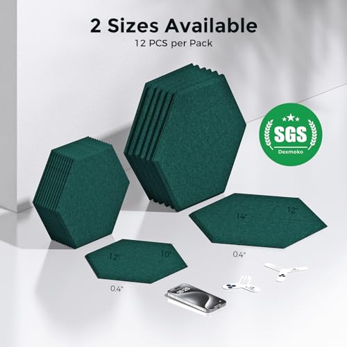 Self-Adhesive Acoustic Panels [390 lbs/yd³ Ultra-High Density], 2nd Generation Sound Absorbing Panel, Professional Level Sound Panel, Polyester Soundproof Foam [Medium Hexagon, Dark Green] - color: Dark Green, size: Medium Hexagon (12''x10''x0.4'')