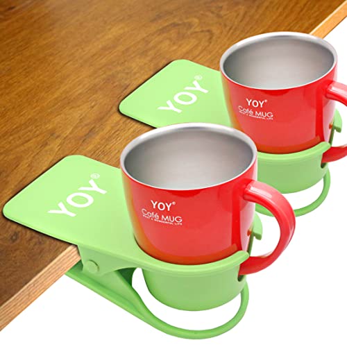 YOY 2 Pack Drink Cup Holder Clip - Table Desk Side Water Glass Beer Bottle Beverage Soda Coffee Mug Holder Cup Saucer Clip Design for Home Office, Green - color: Green for Mug, size: 2 Pack