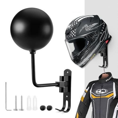 PAHTTO Motorcycle Helmet Holder, Helmet Rack Wall Mount 180 Degree Rotation Helmet Hanger with Double Hook for Coats, Caps, Hats, Motorcycle Accessories - color: 1-PACK