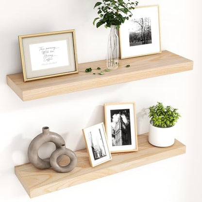 fuqing 30 Inch Floating Shelves | Natural Wood Wall Shelves Set of 2 | 30" W x 6.7" D Natural Wooden Floating Shelves for Living Room Bedroom Home Office - color: Natural, size: 30 Inch