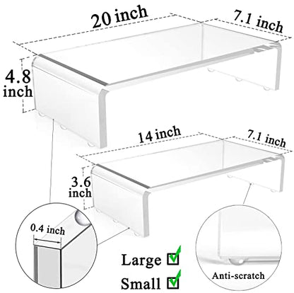 2 Pack Computer Monitor Riser with keyboard cover Anti-Cat, Dual Monitor Stand Riser, Multimedia Desktop Stand for Dual Monitors/Laptop/Flat Screen TV (20"+14")