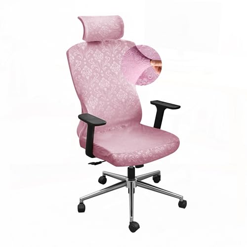 Pink Ergonomic Office Chair Cover with Headrest Cover Velvet Embossing Stretch Office Chair Cover with Headrest Set Washable-Velvet Embossing Pink - color: Velvet Embossing-pink, size: Chair and Headrest Covers