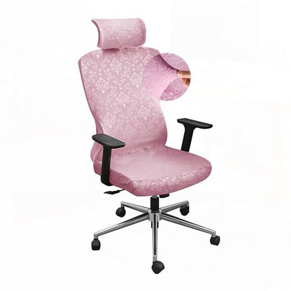 Pink Ergonomic Office Chair Cover with Headrest Cover Velvet Embossing Stretch Office Chair Cover with Headrest Set Washable-Velvet Embossing Pink - color: Velvet Embossing-pink, size: Chair and Headrest Covers