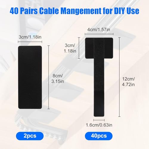 EEEKit Cable Management Under Desk, 40 Pack Detachable Hook and Loop Cable Straps with Adhesive Wire Clips, Up to 15 Cords, Reusable Cord Organizer for Home Office Desk PC Setup