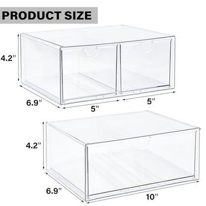 Prsildan Acrylic Drawer Makeup Organizer with 3 Drawers, Clear Stackable Storage for Baby Bottles, Craft, Jewelry & Hair Accessories, Multi-Use for Vanity, Countertop, Office Desk Organization - style: 3 Drawers