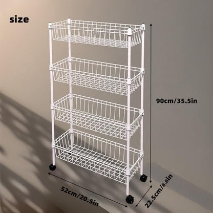NSF white 4-layer storage rack, refrigerator crevice rack, washing machine crevice rack, laundry room dirty clothes storage, multifunctional household epoxy resin deep mesh basket - size: 4-White H basket