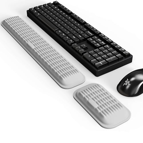 MEKASS Ergonomic Wrist Rest for Keyboard and Mouse, Soft Memory Foam Keyboard Wrist Rest Set with Non-Slip Silicone Base, Easy Typing, Pain Relief, Comfort for Office, Work, Gaming (Light Gray) - style: Light Gray