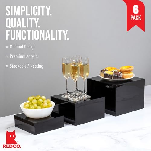 Red Co. Set of 3 Glossy Black Acrylic Cube Display Nesting Risers with Hollow Bottoms - 2 Pack - color: Black, size: 6",7",8" - 2 Pack