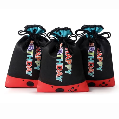 RICHNESS 16pcs Video Game Party Favor Bags Drawstring Game on Party Bags 4.5X6IN Satin Goodie Bags - color: Black