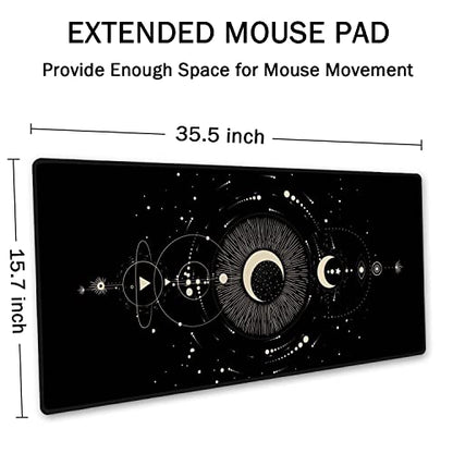 SSOIU Moon Phases Large Mouse Pad, Full Desk XXL Extended Gaming Mouse Pad 35.5" X 15.7", Waterproof Desk Mat Stitched Edges, Non-Slip Laptop Computer Keyboard Mousepad for Office and Home - color: Moon Phases