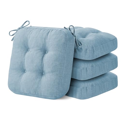 IASEAHK Chair Cushions for Dining Chairs, Dining Chair Cushions, Tufted Indoor Chair Pads with Ties & Non Slip Backing, Seat Cushions for Kitchen Chairs 16.5” x 16.5” x 3.5”, Set of 4, Light Blue - color: Light Blue, size: Pack of 4