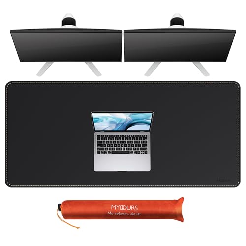 Mydours Large Desk Mat 51.2" x 23.6", PU Leather Surface for Smooth Mouse Control, Office Desk Blotter with Scratch-Resistant Design, Extended Gaming Surface Spacious Laptop Coverage (Black) - color: Black, size: 51.2" x 23.6"