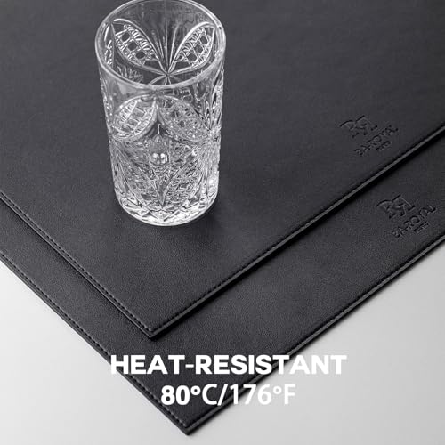 Baroyal Faux Leather Placemats Set of 6 Vinyl Washable Wipeable Table Mats for Kitchen Dining Table Heat Resistant Waterproof Modern Indoor/Outdoor Placemats Non-Slip Easy Clean Place Mats (Black) - color: B-black