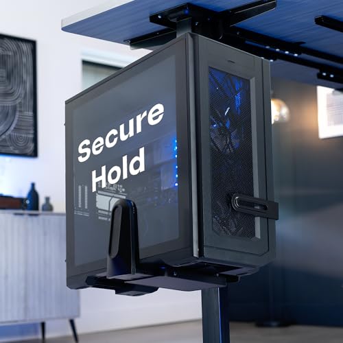 VIVO Adjustable Under Desk and Wall PC Mount, Heavy Duty Large Computer Case CPU Tower Holder with Secure Locking, Holds up to 44 lbs, Black, MOUNT-PC06R
