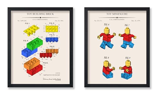 Poster Master 2-Piece Construction Toy Blueprint Poster - Building Blocks Patent Print - Minifigure Art - Toy Building Bricks Design - Interlocking Bricks Design - Kids Room Decor - 8x10 UNFRAMED - color: Patent Kids 02, size: 8"L x 10"W