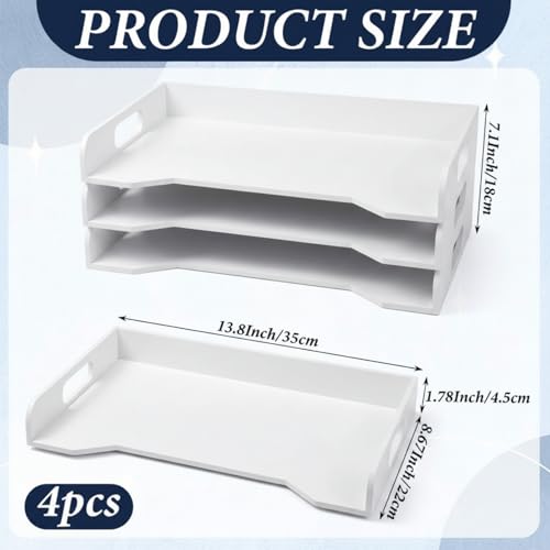 Yinkin Wooden Stackable Paper Trays 4-Tier Wooden Paper Organizer for Desk Letter Documents Woodens Desktop File Organizers for Desktop File Holder and Office Supplies Rack for Home Office Use(White) - color: White