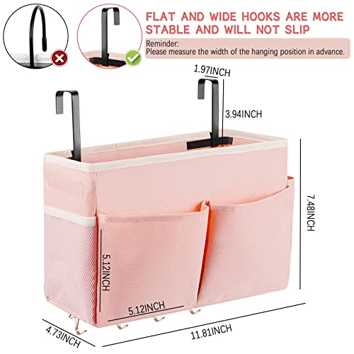 Bedside Storage Organizer 5 Pockets with 4 Hooks Hanging Storage Bag for Headboards/Bunk Bed (Pink) - color: Pink
