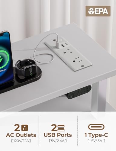Seventable Computer Desk with Power Outlets & LED Light, 39 inch Home Office Desk with 5 Drawers, Writing Desk with Monitor Stand, Work Desk for Home Office, White - size: 39 inch