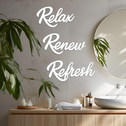 3 Pieces Bathroom Decor Wooden Bathroom Sign,Relax Renew Refresh Sign (White) - color: White