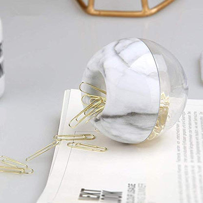 Magnetic Paper Clip Holder, Marble White holder with Gold PaperClips 100pcs 28mm(1.1") Cute Office Supplies for Desk Organizer - color: Marble
