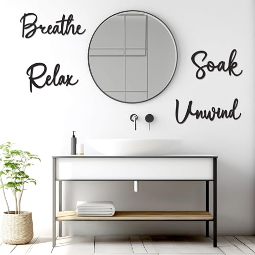 4 Pcs Bathroom Decor Wall Art Wooden Relax Unwind Soak Breathe Bathroom Decor Black Wall Art Farmhouse Sign for Washing Room Laundry Room (Fresh) - style: Fresh