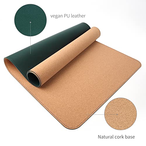 RENMTURE Dual-Sided Mouse Pad, Natural Cork & PU Leather Large Desk Pad for Office and Home Work, Desk Protector Non-Slip, Waterproof, Easy Clean (Dark Green, 32"x16") - color: Dark Green, size: 32"x16"